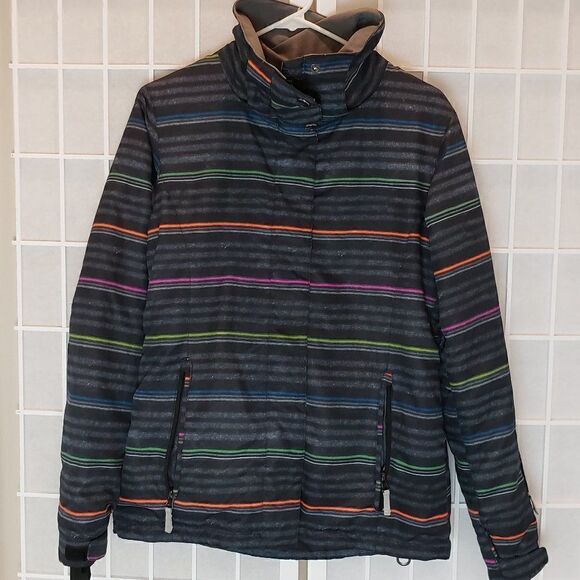 Roxy Parka Puffer Striped Jacket Size Small - Picture 1 of 13